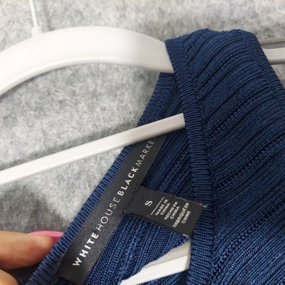 White House Black Market Top S Blue Asymmetric Mix Media Knit Chiffon Sleeveless
